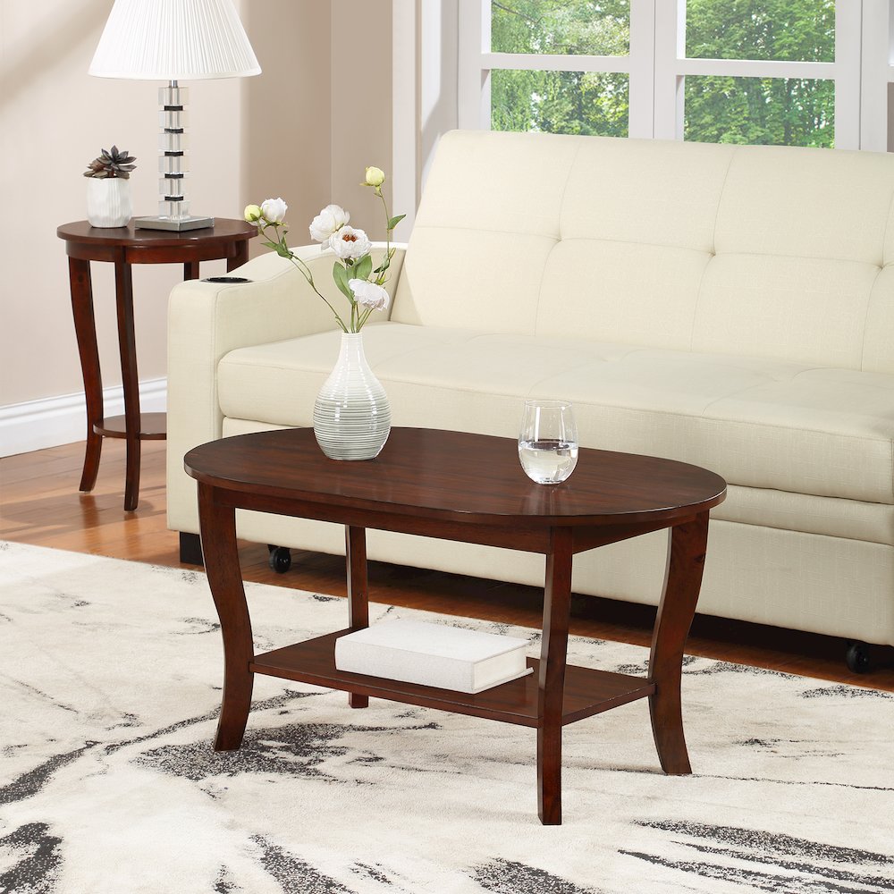 American Heritage Oval Coffee Table with Shelf. Picture 5