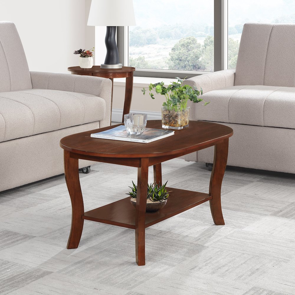 American Heritage Oval Coffee Table with Shelf. Picture 2