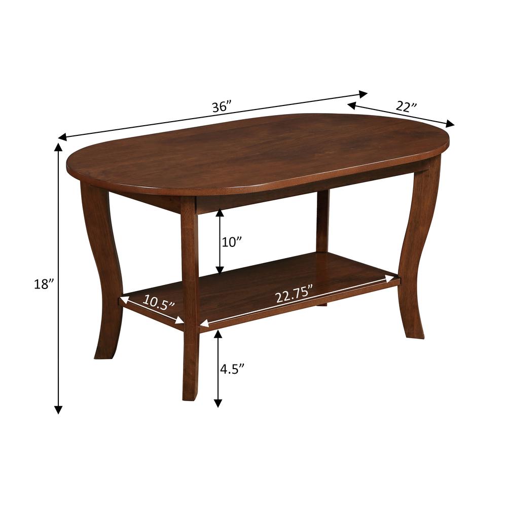 Brown Oval Coffee Table with Lower Shelf for Storage and Stylish Display. Picture 3