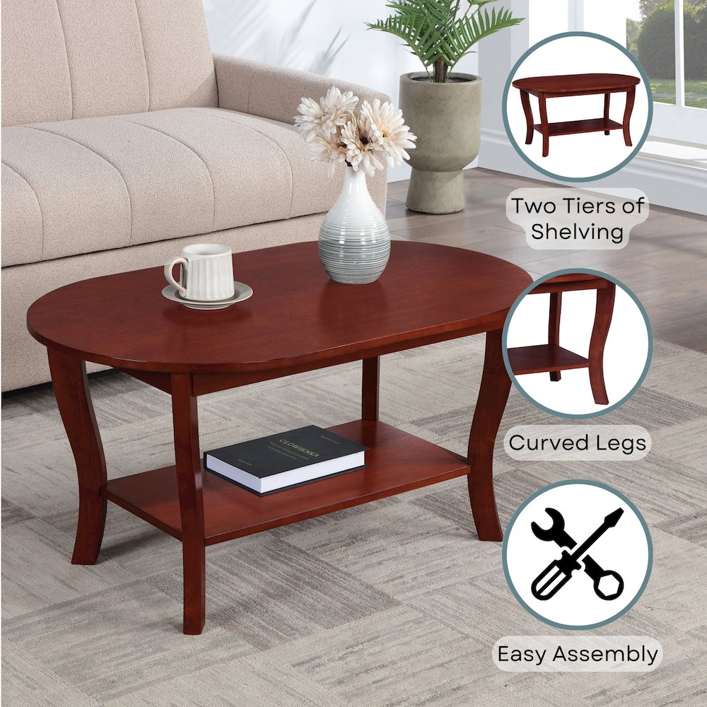 American Heritage Oval Coffee Table with Shelf. Picture 3