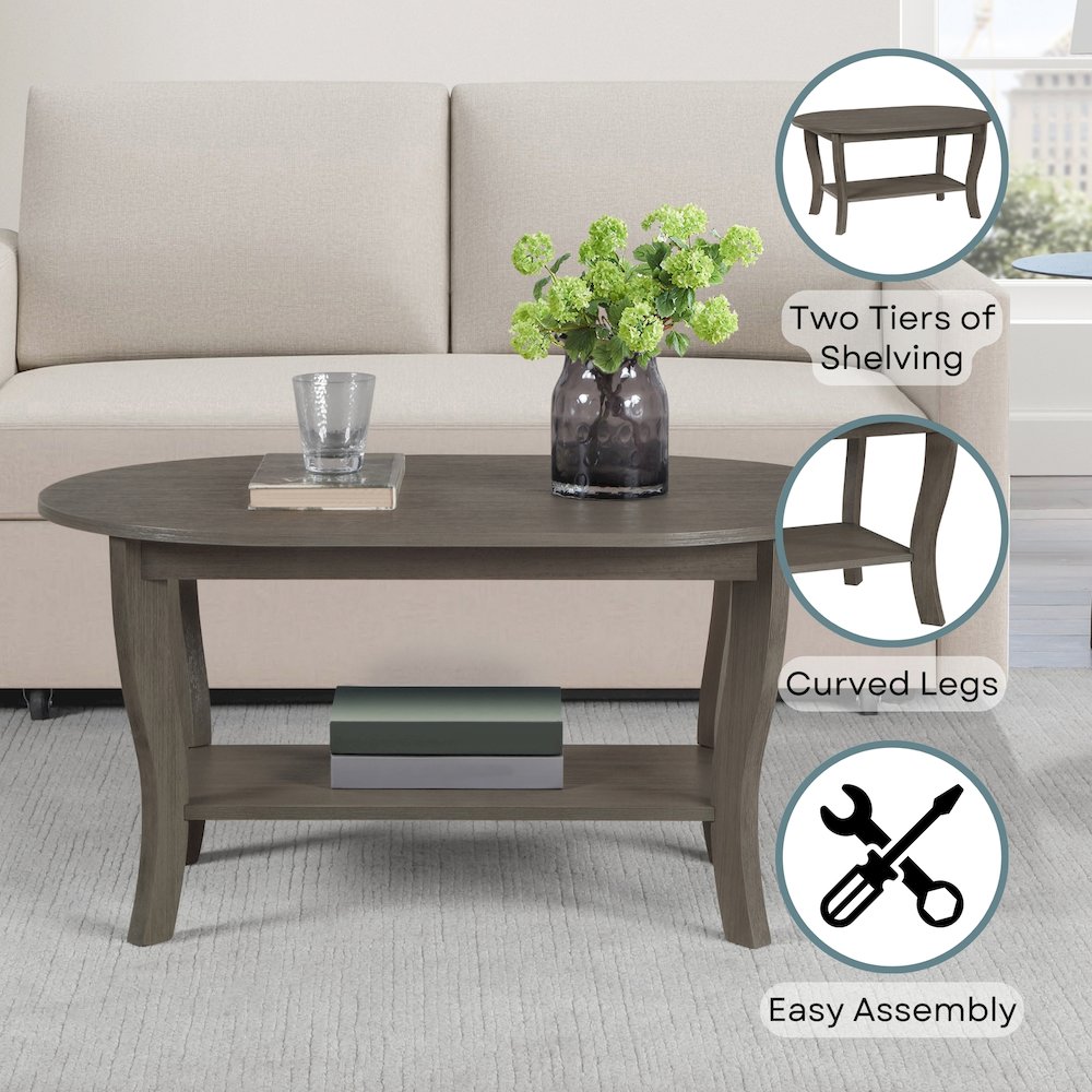 American Heritage Oval Coffee Table with Shelf. Picture 3