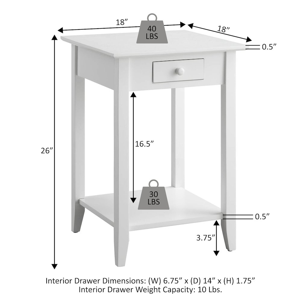 American Heritage 1 Drawer End Table with Shelf, Driftwood/White. Picture 4