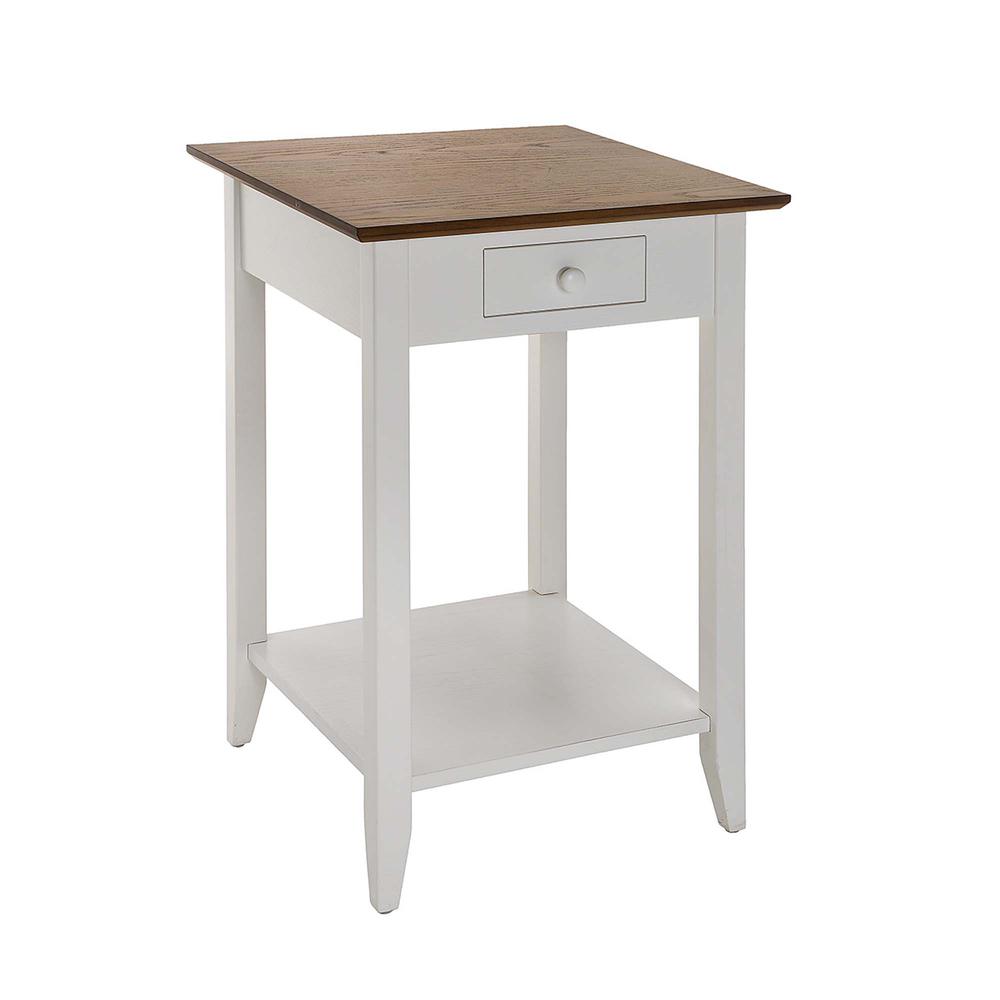 American Heritage 1 Drawer End Table with Shelf, Driftwood/White. Picture 1
