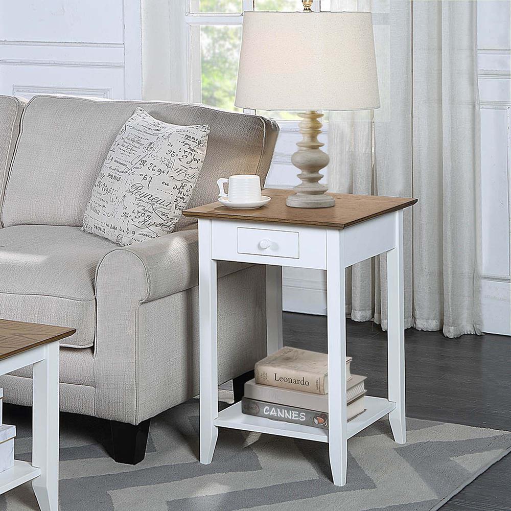 American Heritage 1 Drawer End Table with Shelf, Driftwood/White. Picture 3