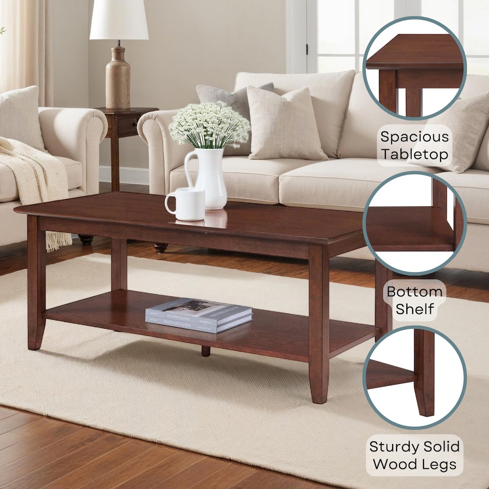 American Heritage Rectangle Coffee Table with Shelf. Picture 4