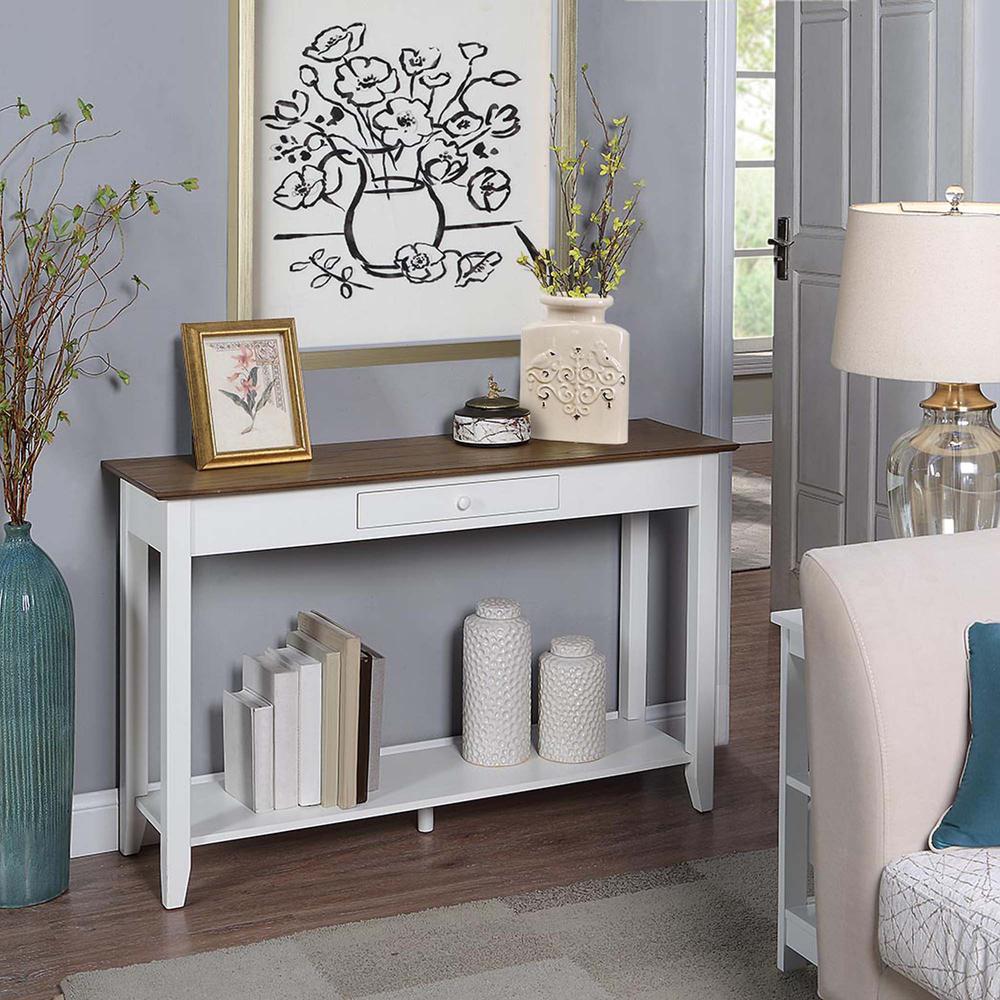 American Heritage 1 Drawer Console Table with Shelf, Driftwood/White. Picture 3
