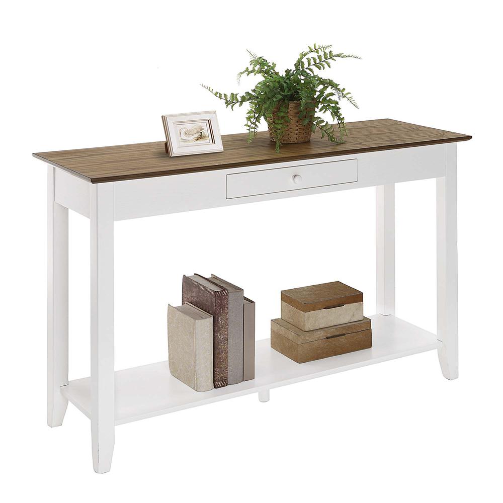American Heritage 1 Drawer Console Table with Shelf, Driftwood/White. Picture 2