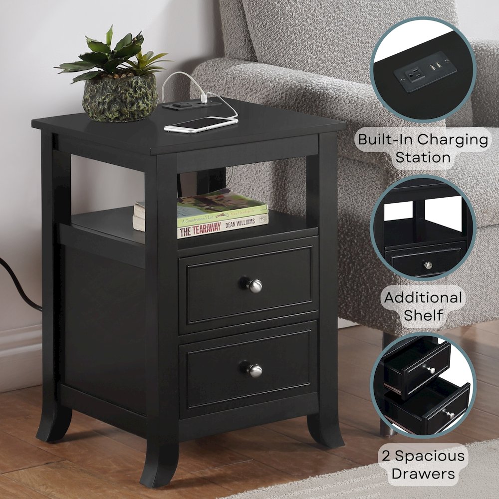 Melbourne 2 Drawer End Table with Charging Station and Shelf. Picture 4