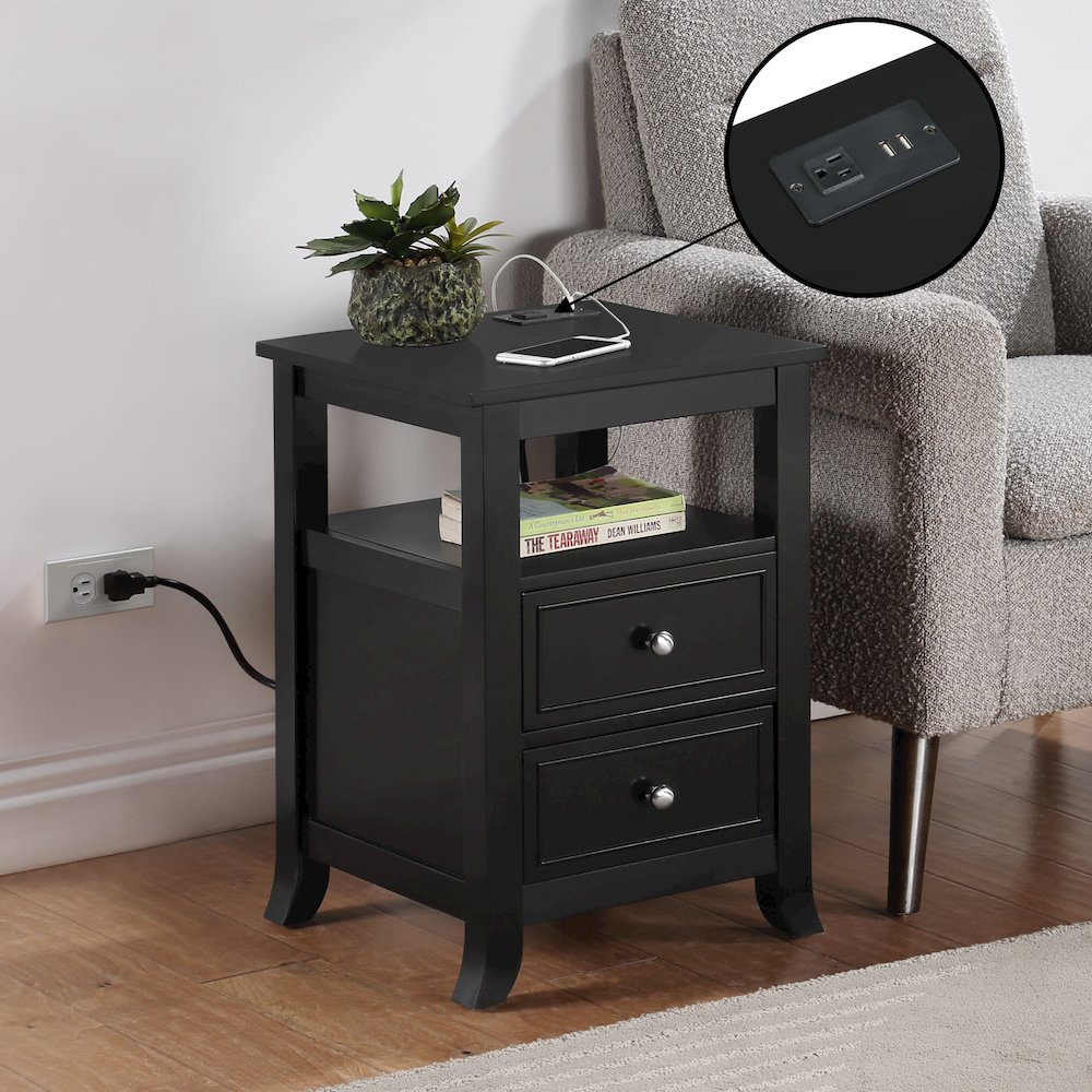 Melbourne 2 Drawer End Table with Charging Station and Shelf. Picture 2