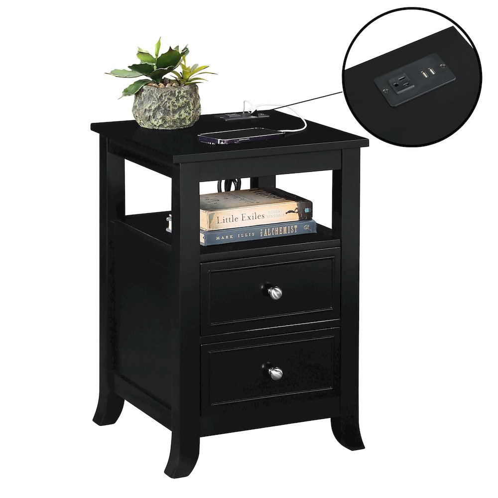 Melbourne 2 Drawer End Table with Charging Station and Shelf. Picture 3