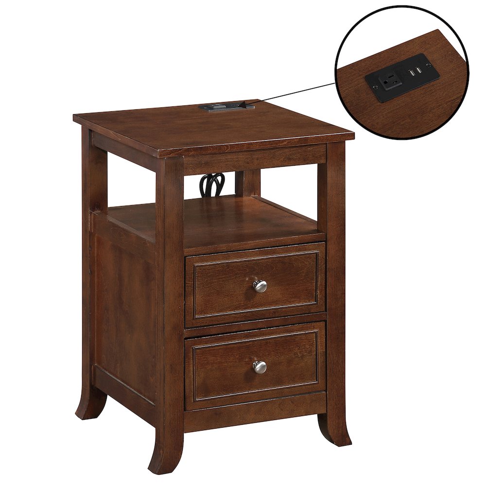 Melbourne 2 Drawer End Table with Charging Station and Shelf. Picture 1