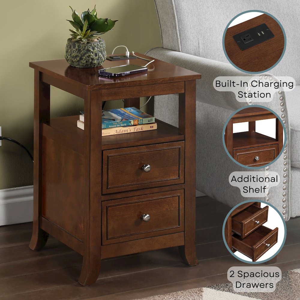 Melbourne 2 Drawer End Table with Charging Station and Shelf. Picture 4