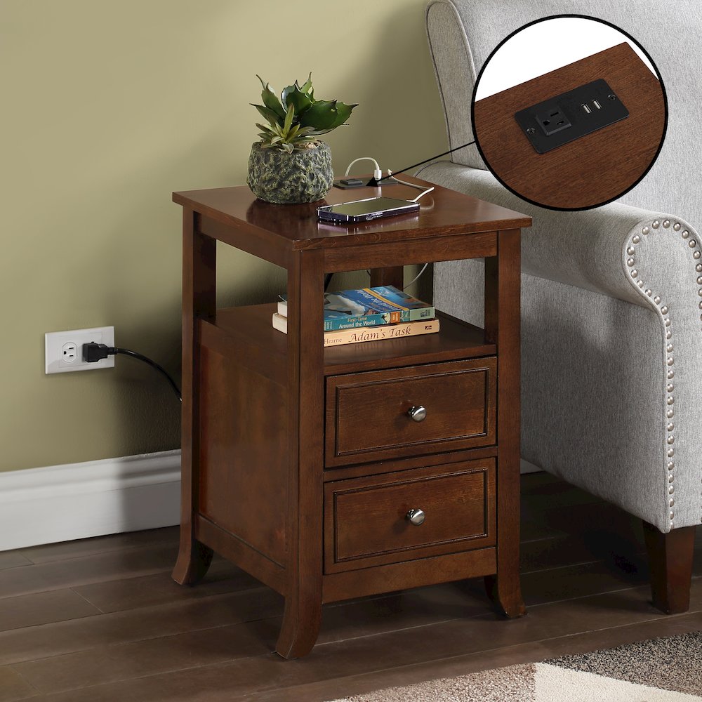 Melbourne 2 Drawer End Table with Charging Station and Shelf. Picture 2