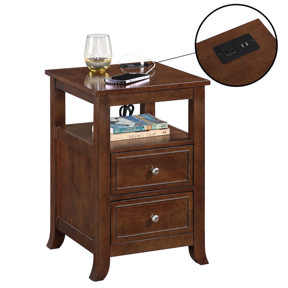 Melbourne 2 Drawer End Table with Charging Station and Shelf. Picture 3