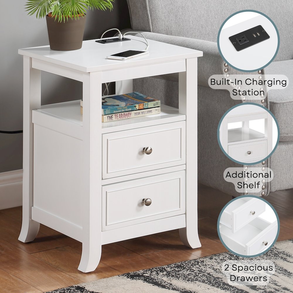 Melbourne 2 Drawer End Table with Charging Station and Shelf. Picture 4