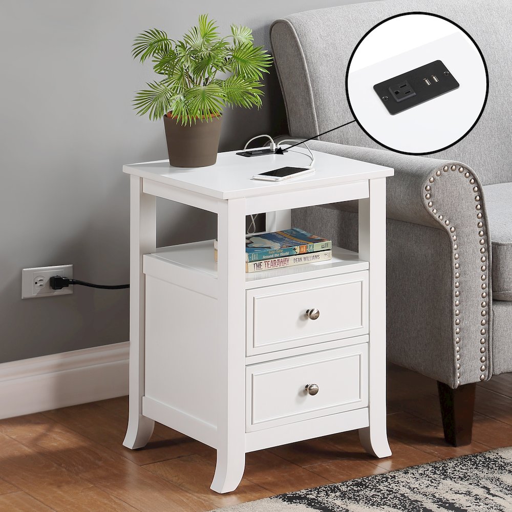 Melbourne 2 Drawer End Table with Charging Station and Shelf. Picture 2