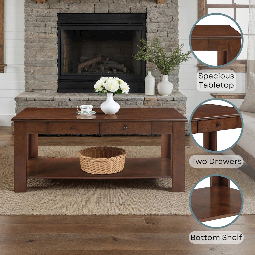 Designs2Go 2 Drawer Baja Coffee Table with Shelf. Picture 4
