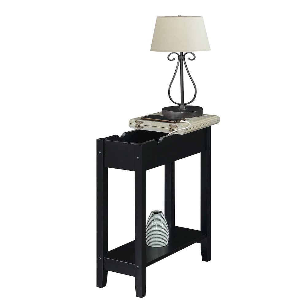 American Heritage Flip Top End Table With Charging Station, Faux Birch/Black. Picture 3