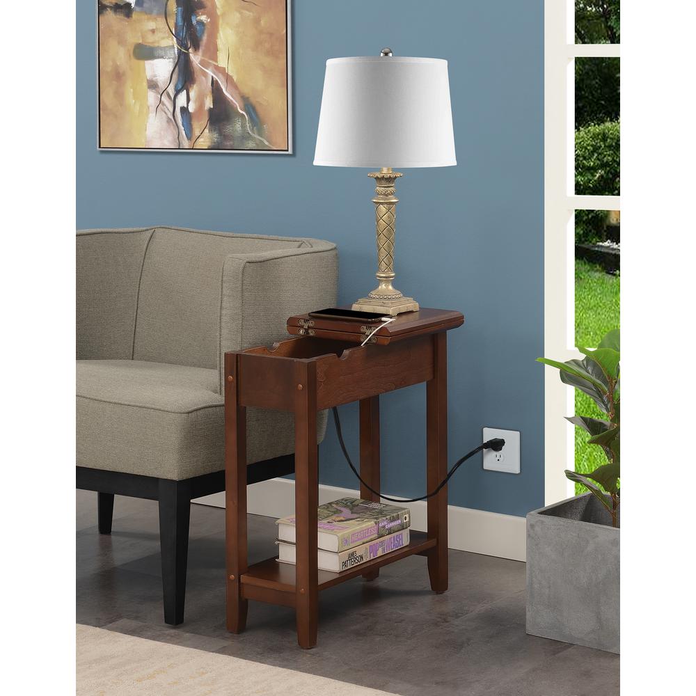 American Heritage Flip Top End Table with Charging Station and Shelf. Picture 6