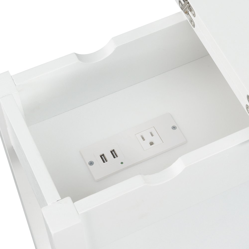 American Heritage Flip Top End Table With Charging Station, White. Picture 9