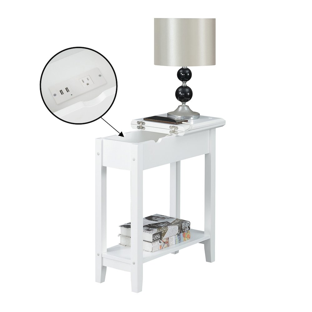 American Heritage Flip Top End Table With Charging Station, White. Picture 3