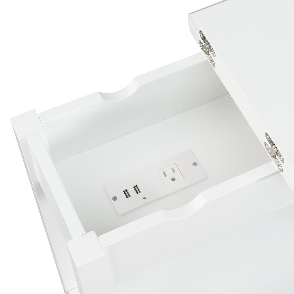 American Heritage Flip Top End Table With Charging Station, White. Picture 3