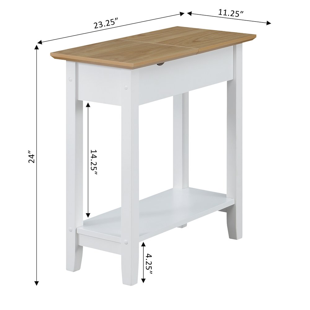 American Heritage Flip Top End Table With Charging Station, Driftwood/White. Picture 2