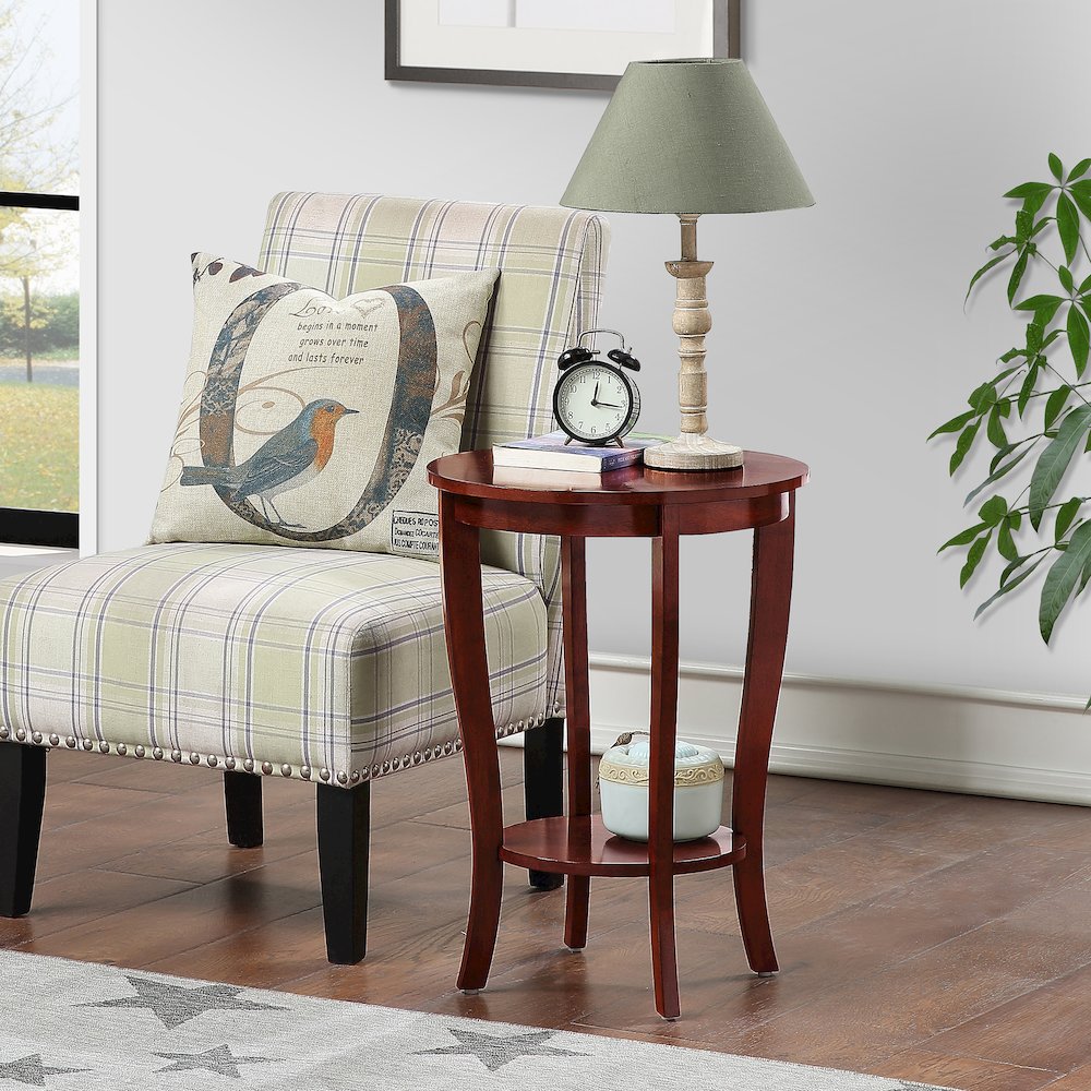 American Heritage Round End Table with Shelf Mahogany. Picture 2