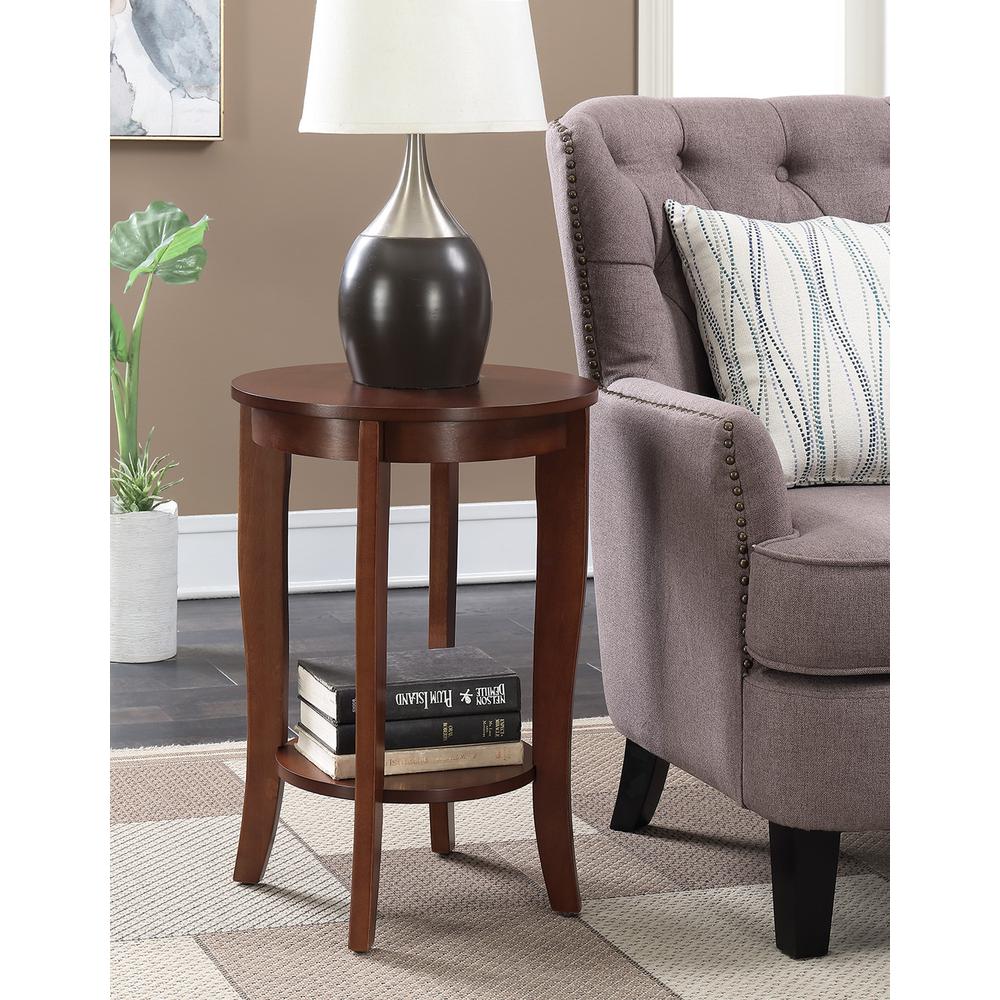 American Heritage Round End Table with Shelf Mahogany. Picture 2