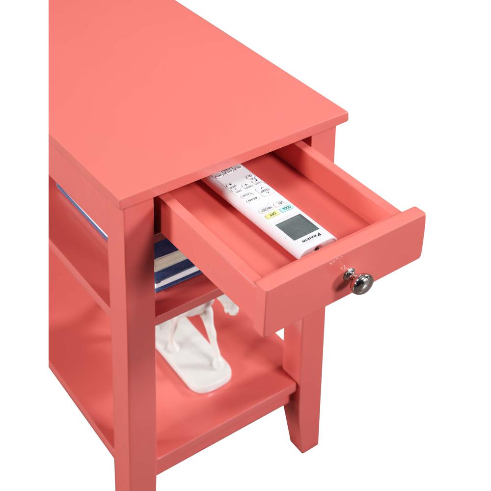 American Heritage 1 Drawer Chairside End Table with Shelves Coral. Picture 4