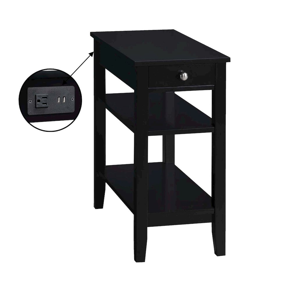 American Heritage 1 Drawer Chairside End Table with Charging Station and Shelves. Picture 1