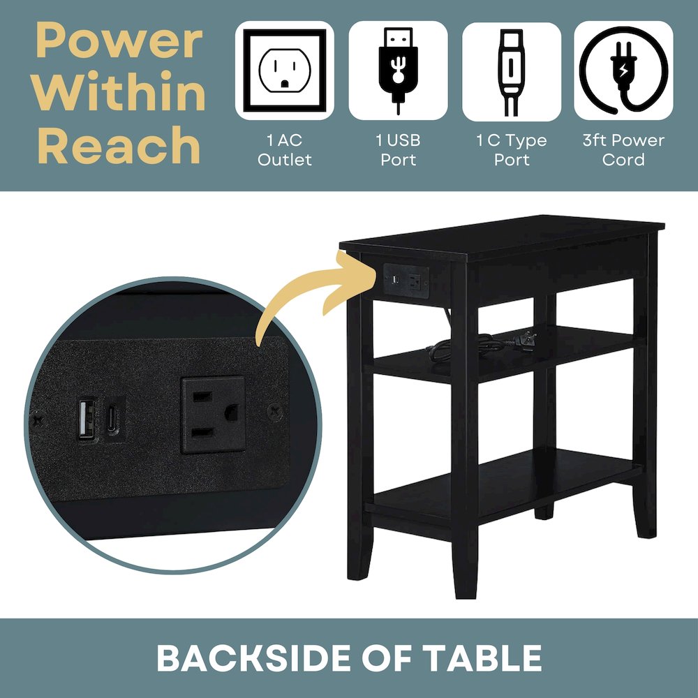 American Heritage 1 Drawer Chairside End Table with Charging Station and Shelves. Picture 5
