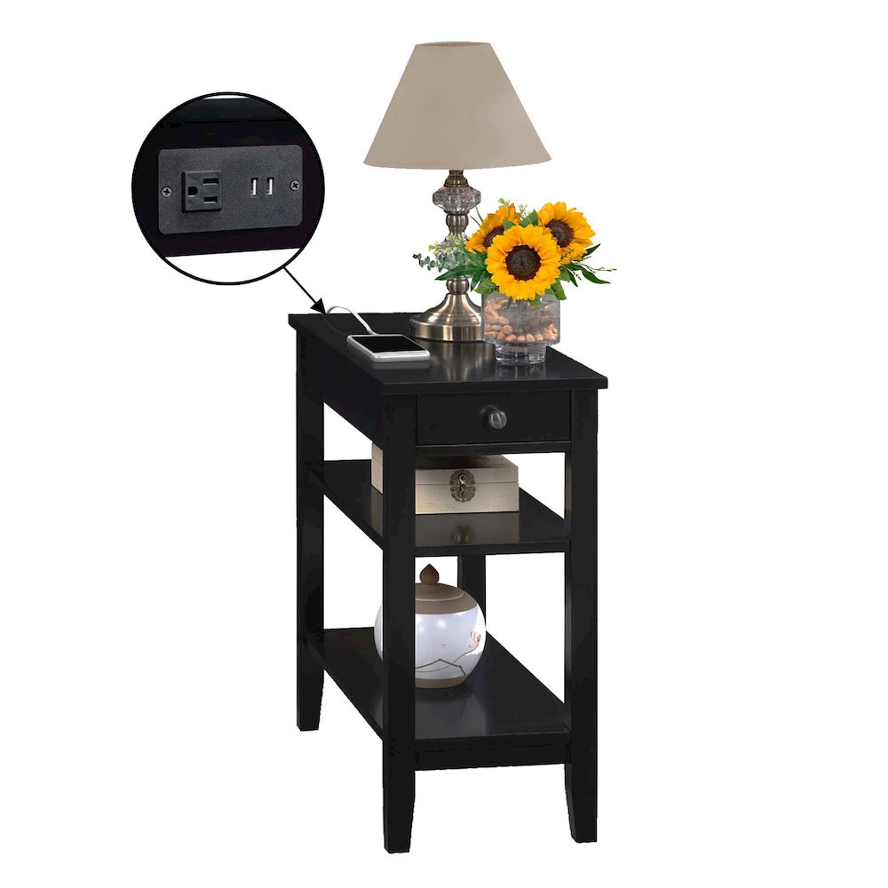 American Heritage 1 Drawer Chairside End Table with Charging Station and Shelves. Picture 2