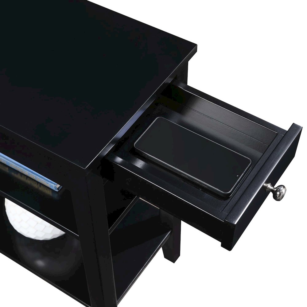 American Heritage 1 Drawer Chairside End Table with Charging Station and Shelves. Picture 5