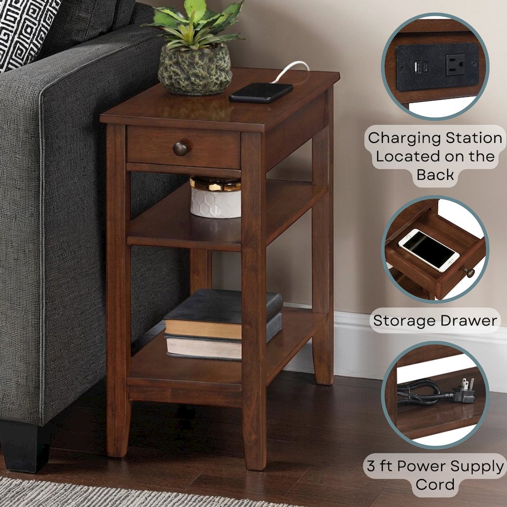 American Heritage 1 Drawer Chairside End Table with Charging Station and Shelves. Picture 4