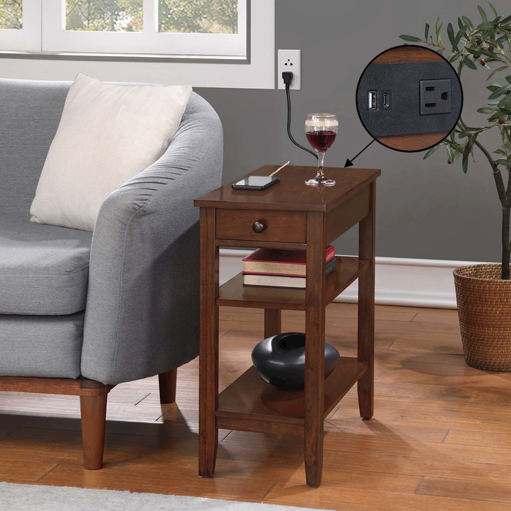 American Heritage 1 Drawer Chairside End Table with Charging Station and Shelves. Picture 2