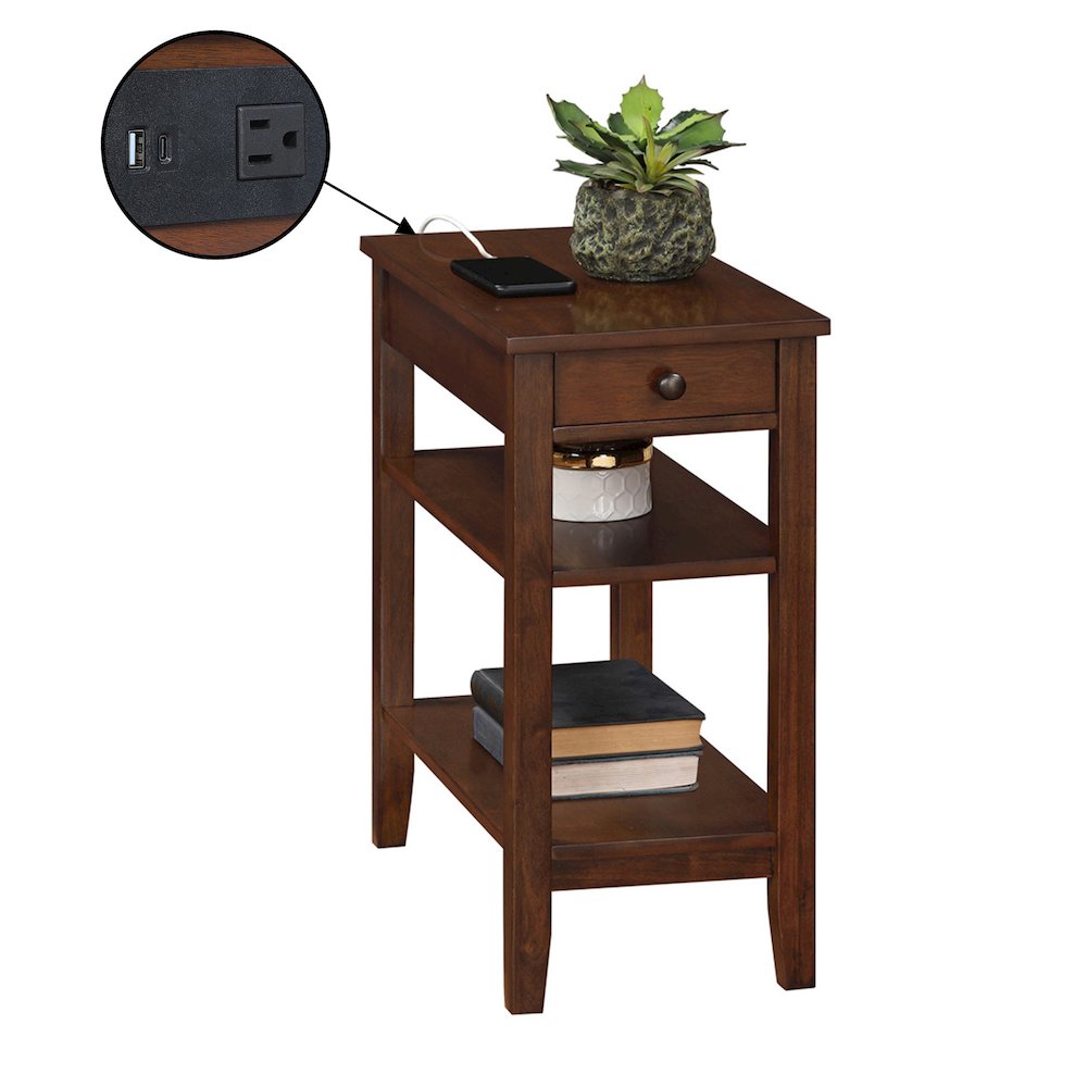 American Heritage 1 Drawer Chairside End Table with Charging Station and Shelves. Picture 3