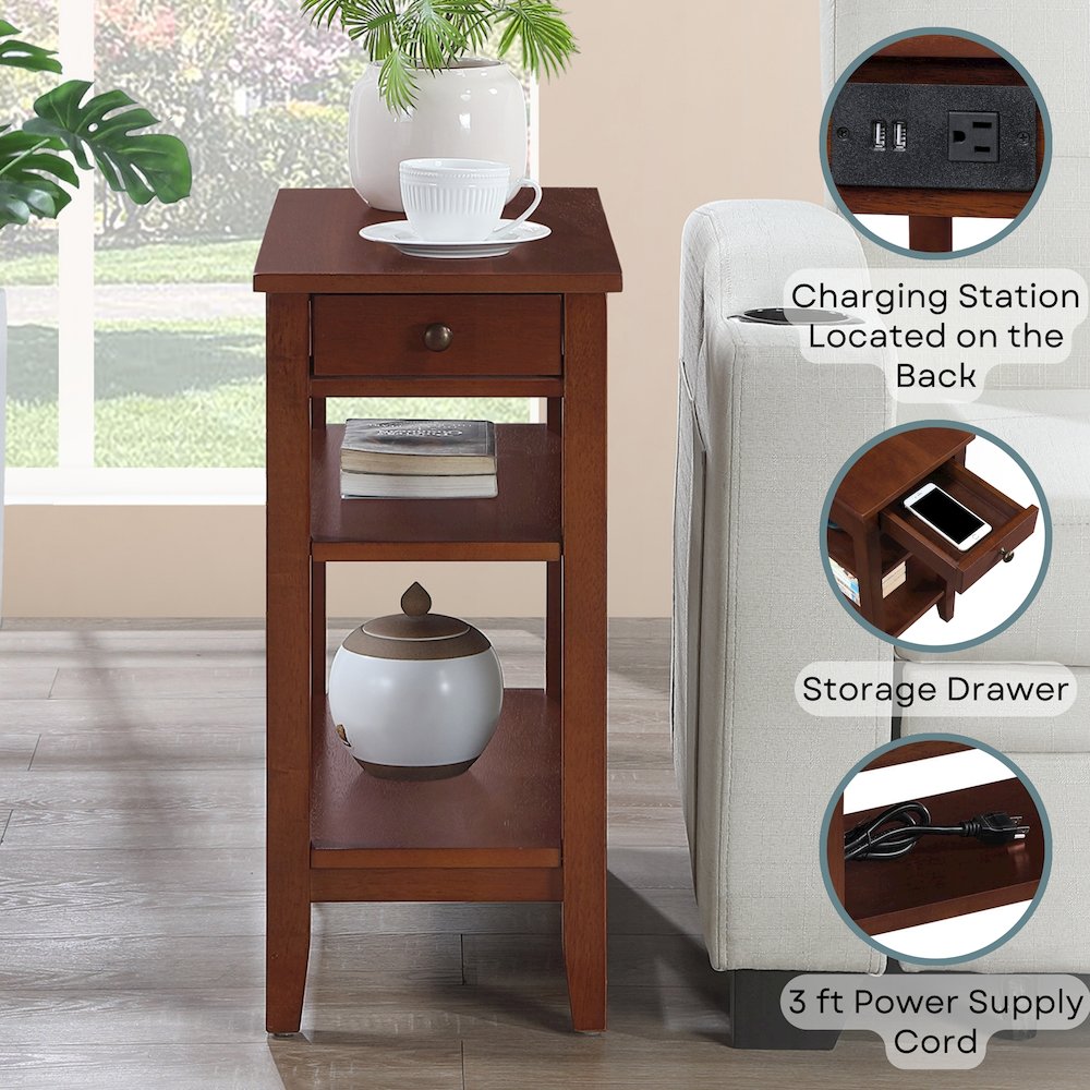 American Heritage 1 Drawer Chairside End Table with Charging Station and Shelves. Picture 4