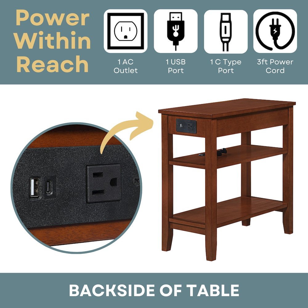 American Heritage 1 Drawer Chairside End Table with Charging Station and Shelves. Picture 5