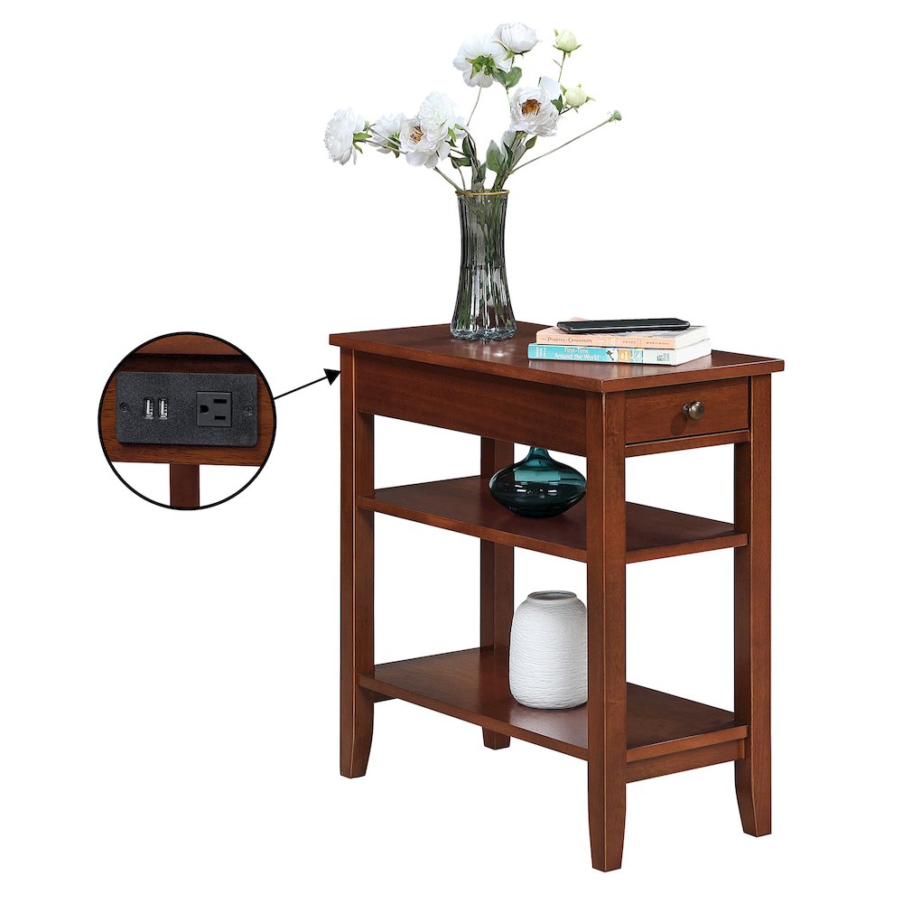 American Heritage 1 Drawer Chairside End Table with Charging Station and Shelves. Picture 3