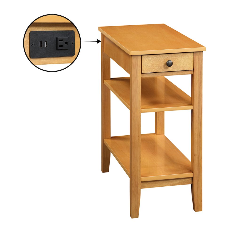 American Heritage 1 Drawer Chairside End Table with Charging Station and Shelves. Picture 1