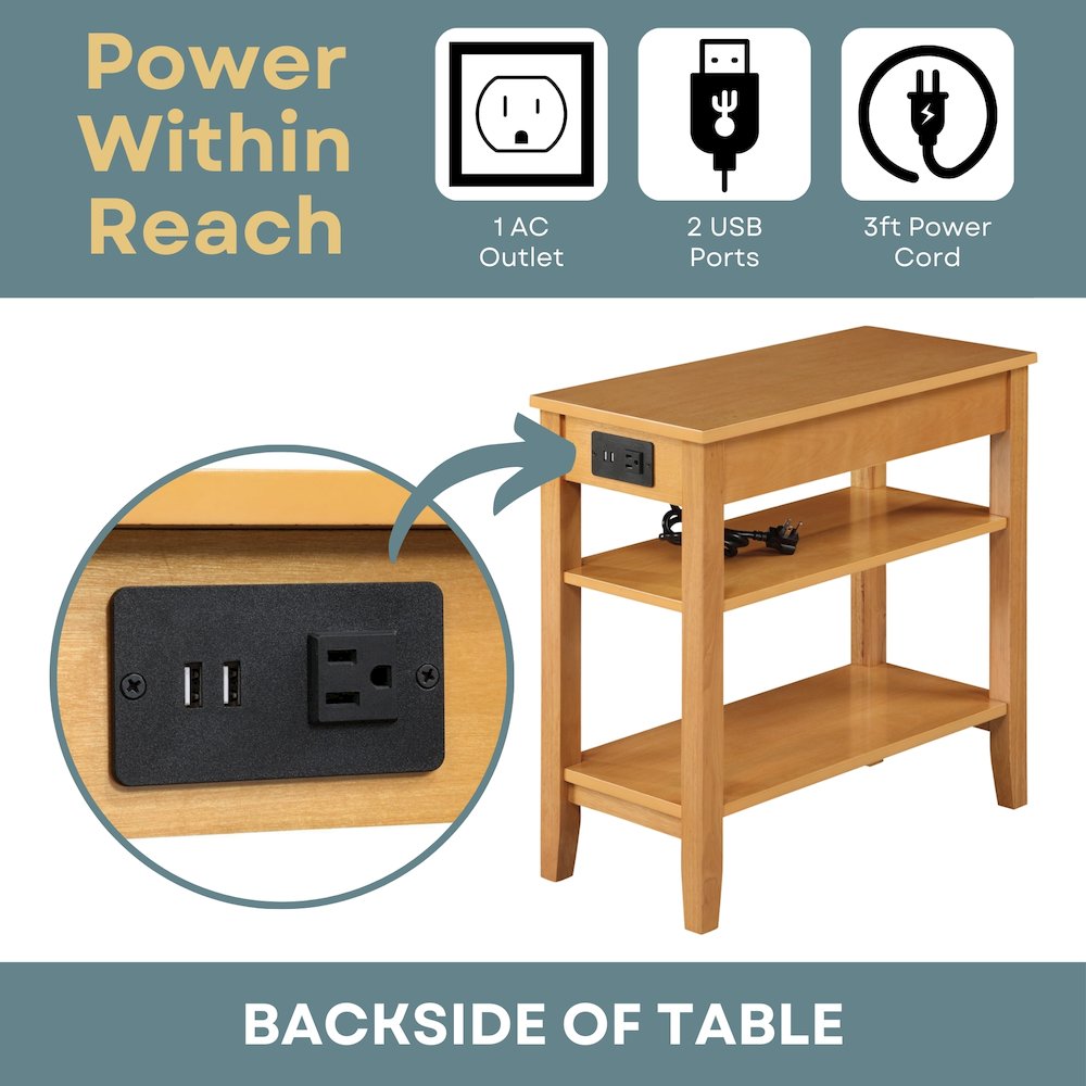 American Heritage 1 Drawer Chairside End Table with Charging Station and Shelves. Picture 5