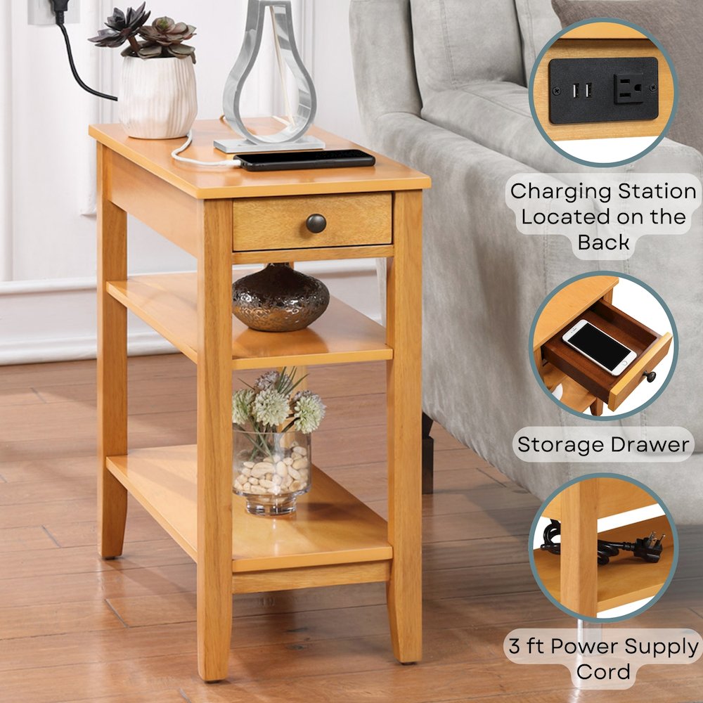 American Heritage 1 Drawer Chairside End Table with Charging Station and Shelves. Picture 4