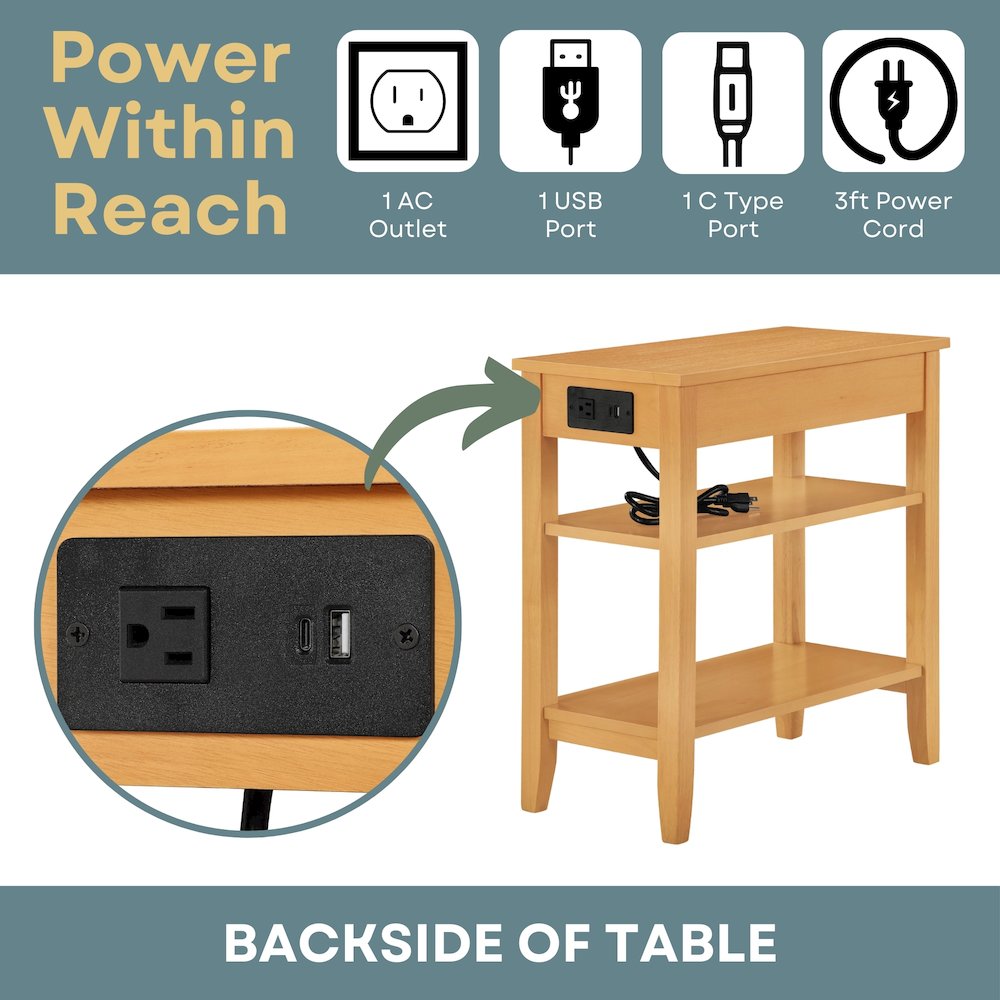 American Heritage 1 Drawer Chairside End Table with Charging Station and Shelves. Picture 5