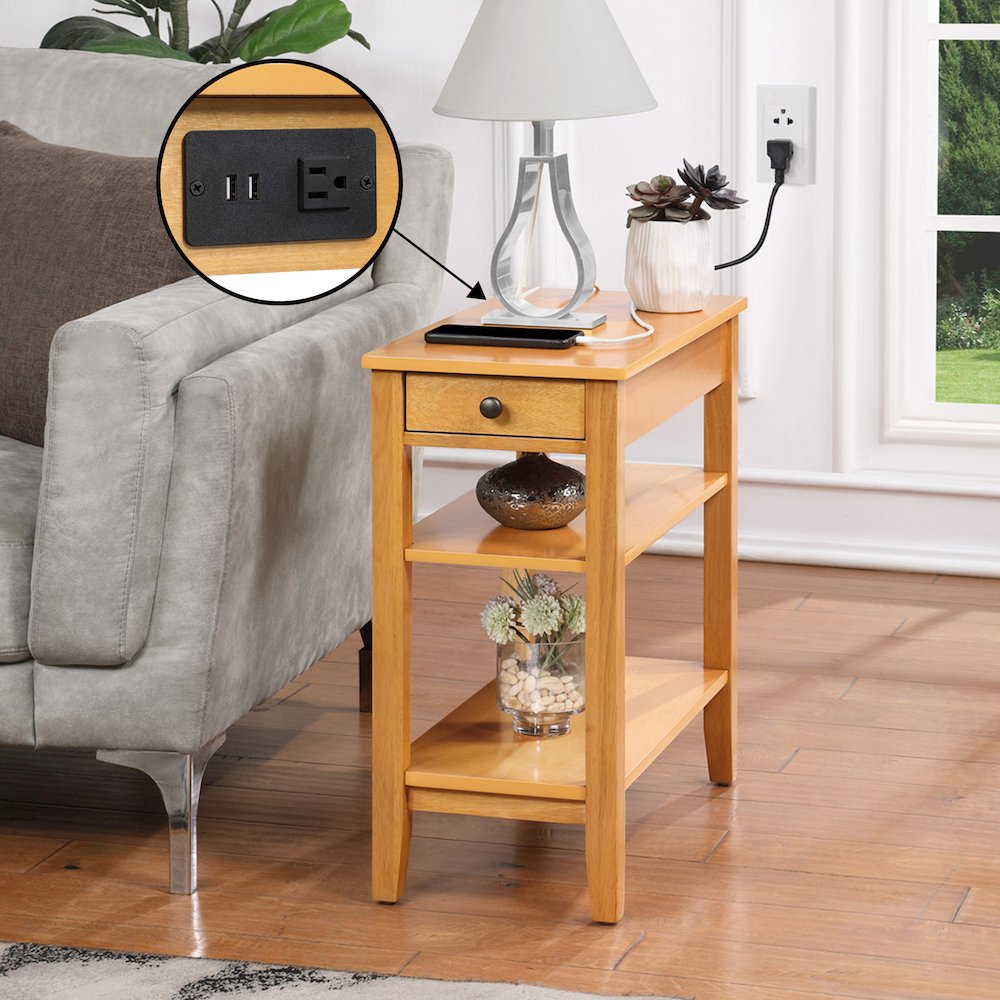 American Heritage 1 Drawer Chairside End Table with Charging Station and Shelves. Picture 3