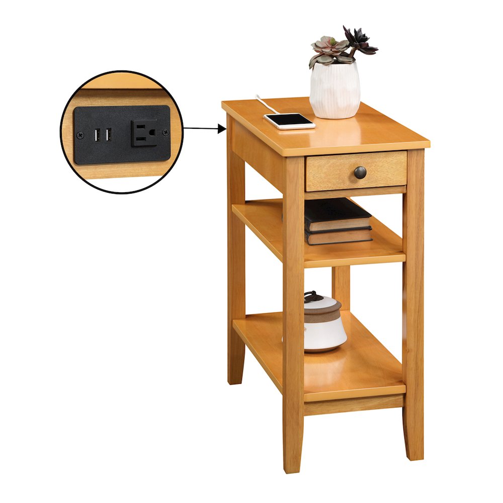 American Heritage 1 Drawer Chairside End Table with Charging Station and Shelves. Picture 2