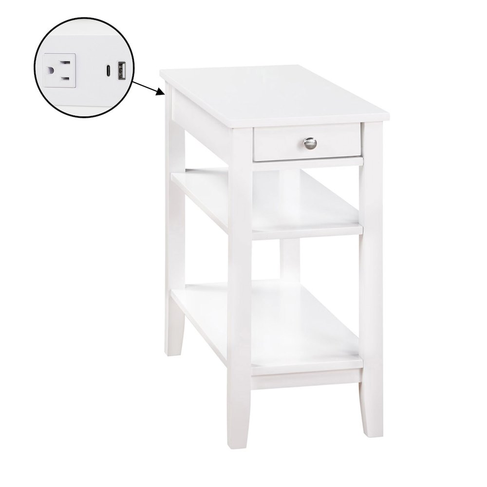 American Heritage 1 Drawer Chairside End Table with Charging Station and Shelves. Picture 1
