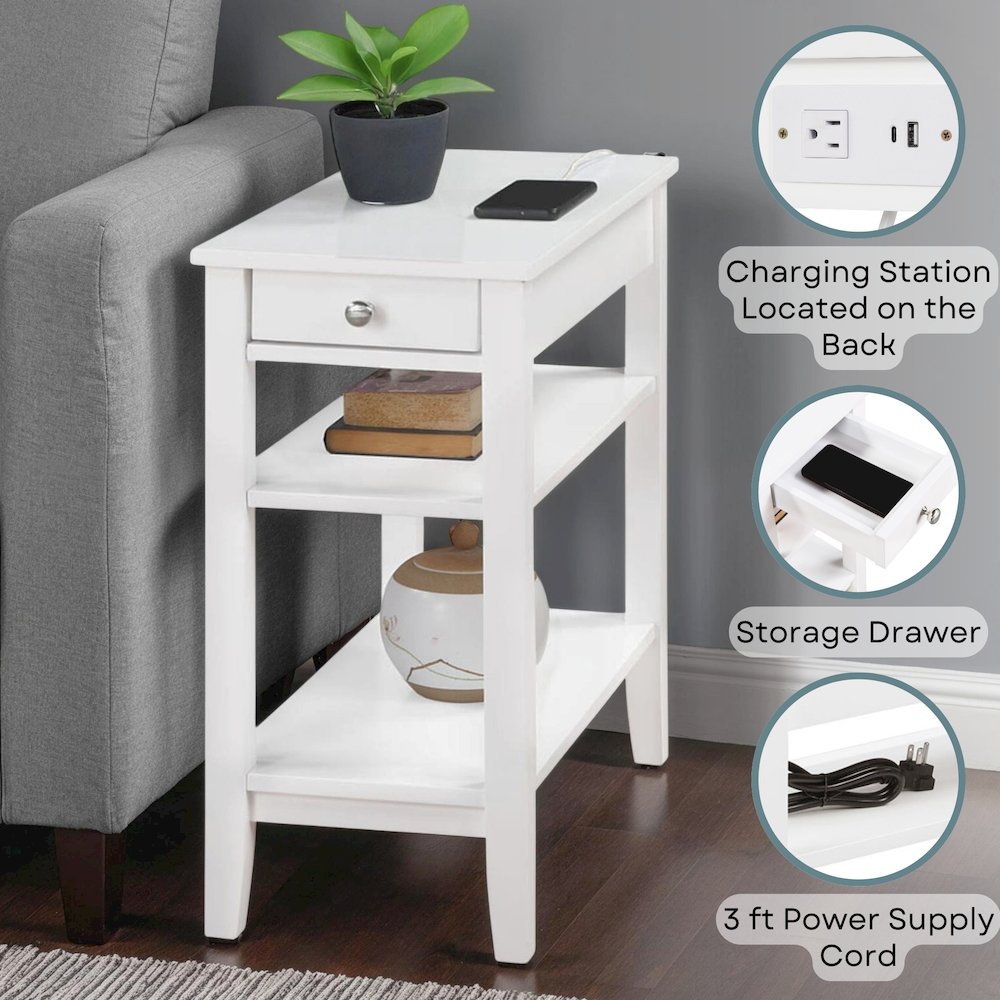 American Heritage 1 Drawer Chairside End Table with Charging Station and Shelves. Picture 4