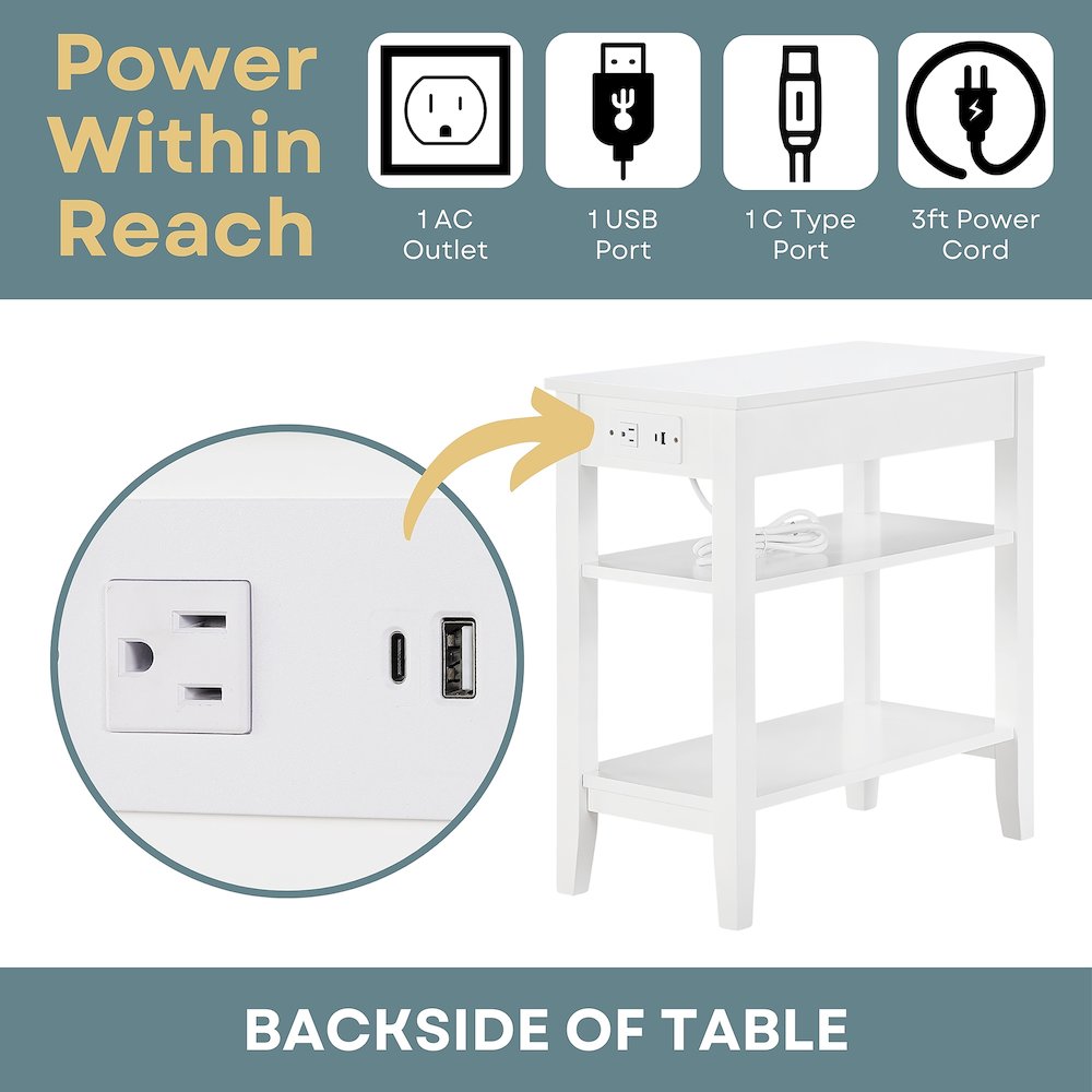 American Heritage 1 Drawer Chairside End Table with Charging Station and Shelves. Picture 5