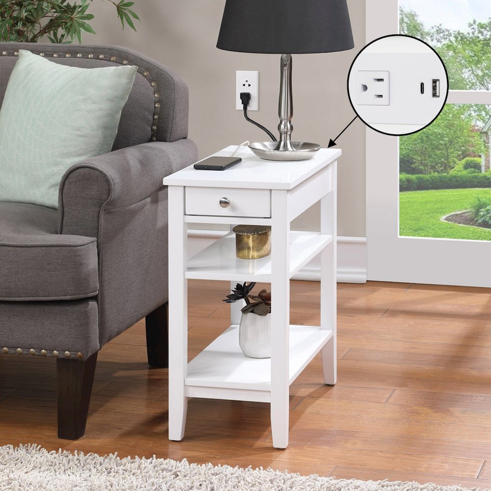 American Heritage 1 Drawer Chairside End Table with Charging Station and Shelves. Picture 2